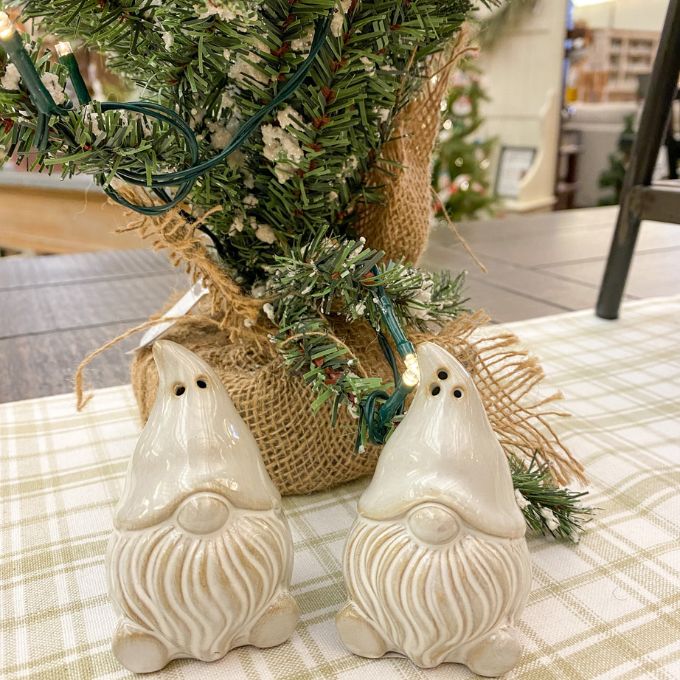 White Gnome Salt & Pepper Shakers available at Quilted Cabin Home Decor.