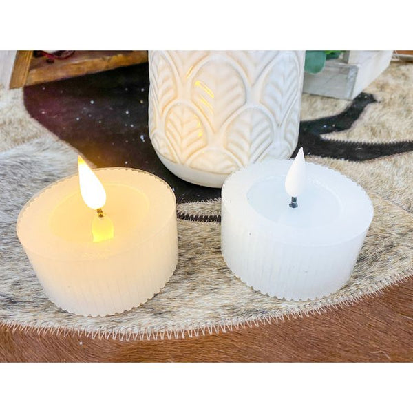 Short Ridged White Votive LED Timer Candle - Set of Two available at Quilted Cabin Home Decor.