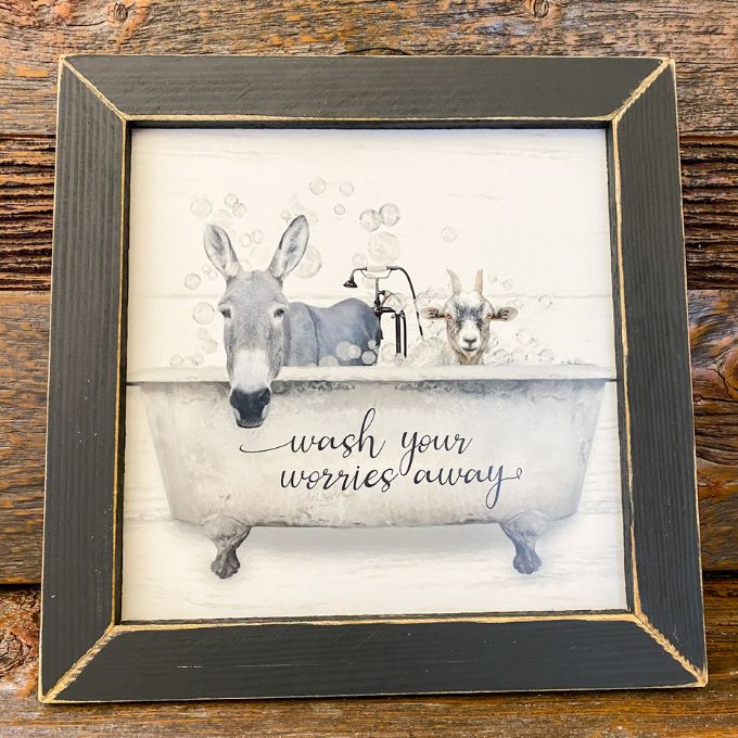 Wash Your Worries Away Framed Art available at Quilted Cabin Home Decor.