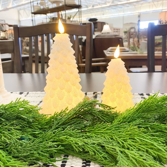 White Christmas Tree LED Candles - Two Sizes available at Quilted Cabin Home Decor.