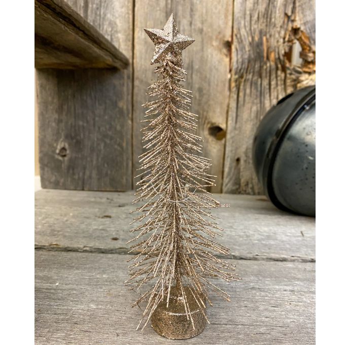 Golden Glitter Bottle Brush Tree available at Quilted Cabin Home Decor.