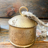 Vintage Gold Silo Bells hanging from jute in two sizes available at Quilted Cabin Home Decor.