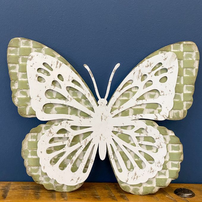 Sage Green Metal Butterfly Hanger available at Quilted Cabin Home Decor.