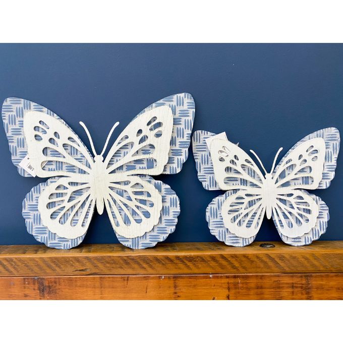 Blue Metal Butterfly Hangers - Two Sizes available at Quilted Cabin Home Decor.