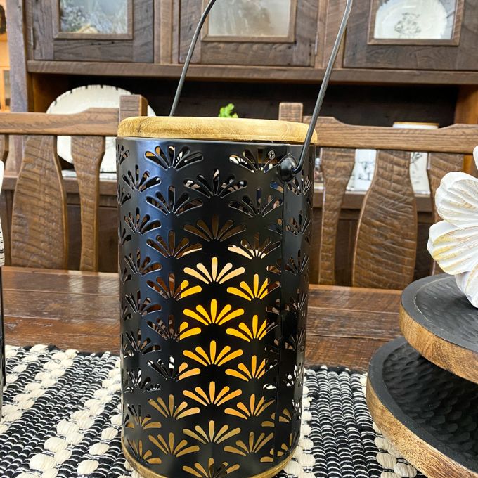 Black Cutout Flower Lantern available at Quilted Cabin Home Decor.