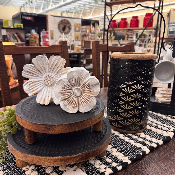 Black Cutout Flower Lantern available at Quilted Cabin Home Decor.