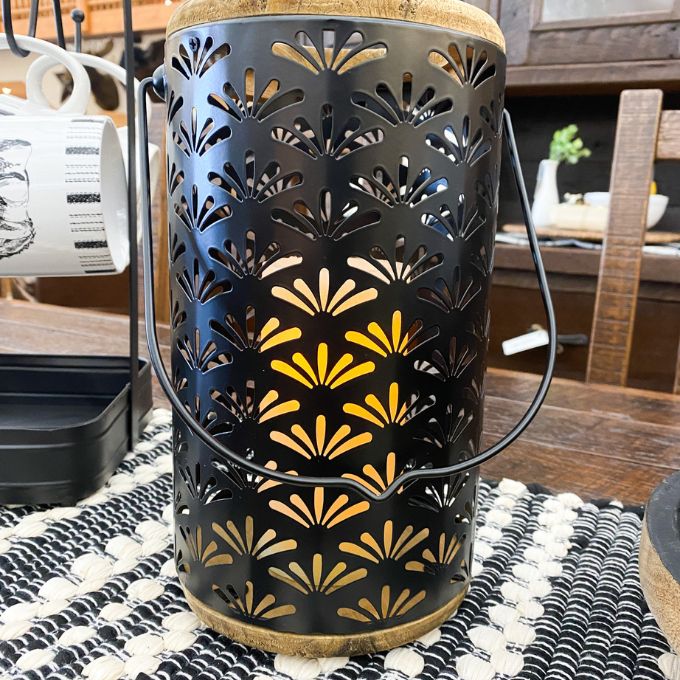 Black Cutout Flower Lantern available at Quilted Cabin Home Decor.