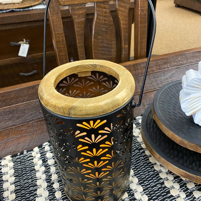 Black Cutout Flower Lantern available at Quilted Cabin Home Decor.