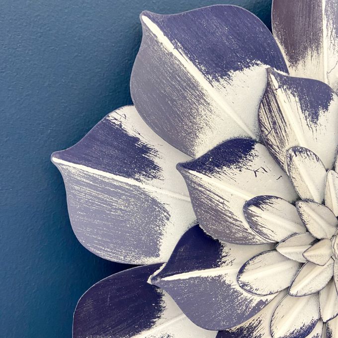 Indigo Metal Flower Hangers - Two Sizes available at Quilted Cabin Home Decor.