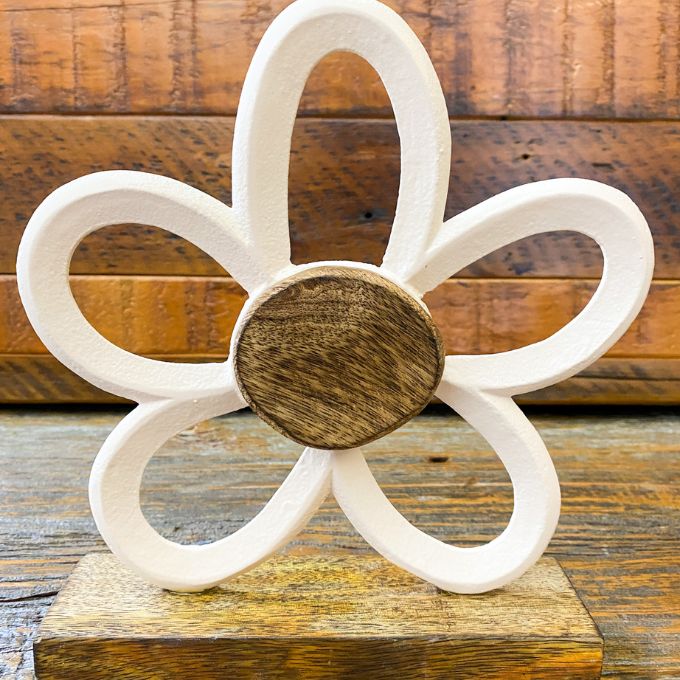 White Daisy on Stand - Two Sizes available at Quilted Cabin Home Decor.