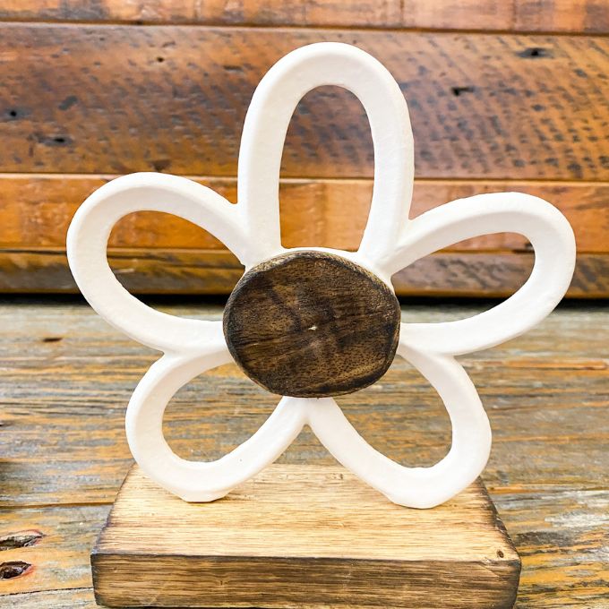 White Daisy on Stand - Two Sizes available at Quilted Cabin Home Decor.