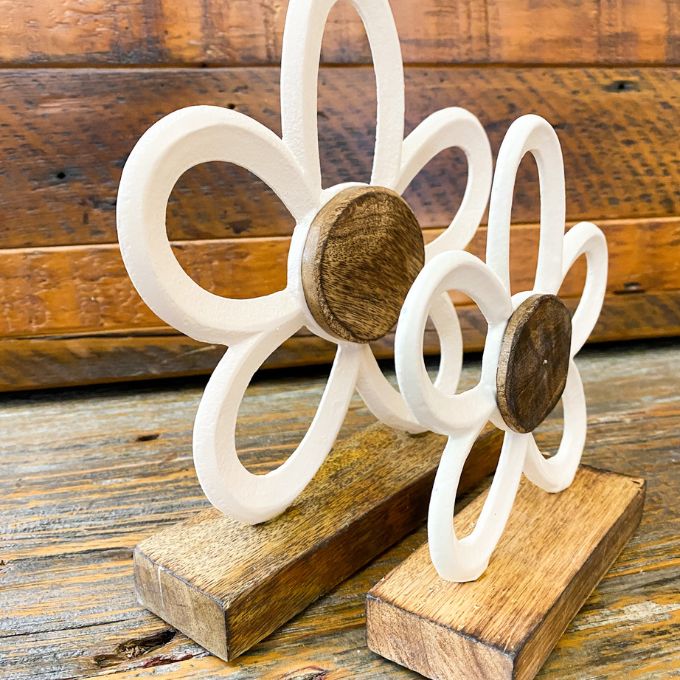 White Daisy on Stand - Two Sizes available at Quilted Cabin Home Decor.