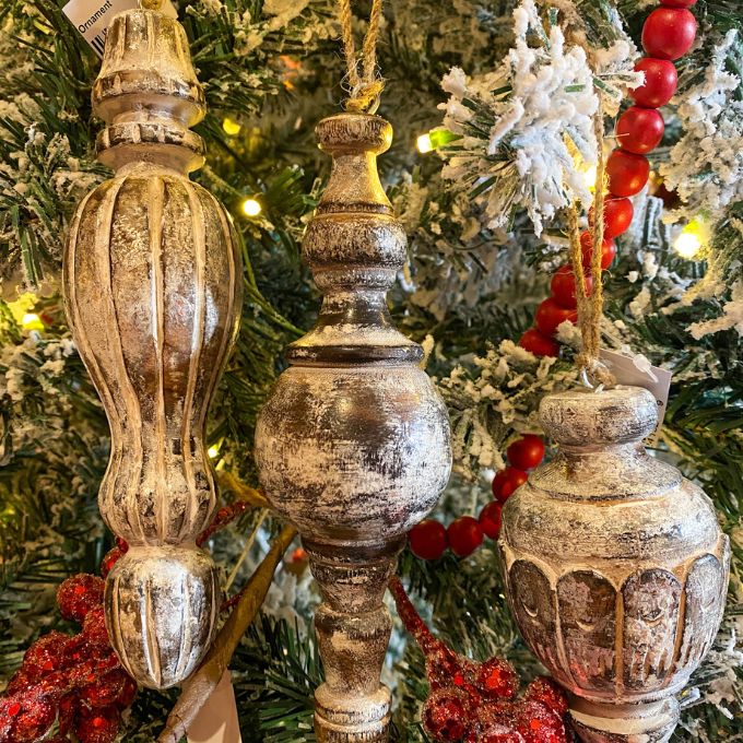 Mango Wood Finial Ornaments  - Three Styles available at Quilted Cabin Home Decor.