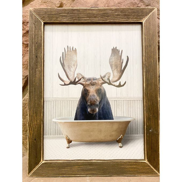 Bathtime Moose Picture available at Quilted Cabin Home Decor.