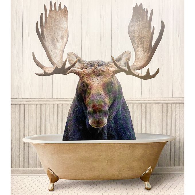 Bathtime Moose Picture available at Quilted Cabin Home Decor.