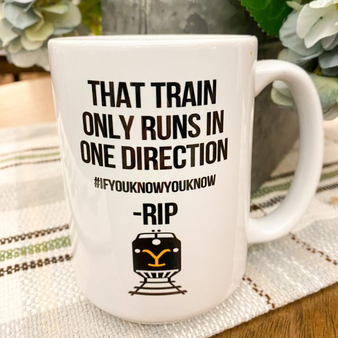 Yellowstone Train Station Mug available at Quilted Cabin Home Decor