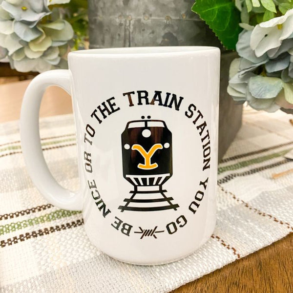 Yellowstone Train Station Mug available at Quilted Cabin Home Decor