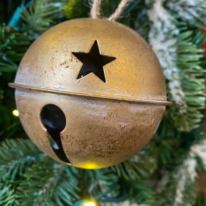 Gold Jingle Bell Ornament available at Quilted Cabin Home Decor.