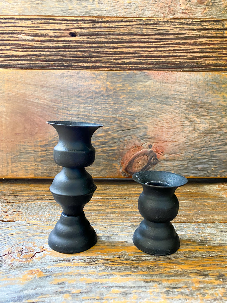 Black Metal Taper Candle Holders available at Quilted Cabin Home Decor.