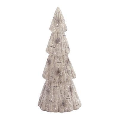 A small decorative Christmas tree with a textured, glittery beige and silver finish available at Quilted Cabin in Airdrie