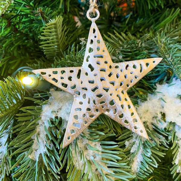 Gold Wash Metal Star Ornament available at Quilted Cabin Home Decor.