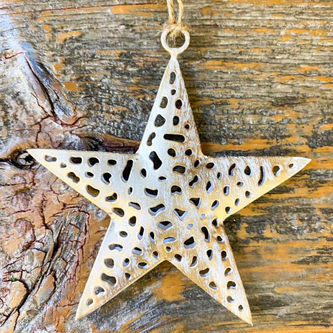 Gold Wash Metal Star Ornament available at Quilted Cabin Home Decor.