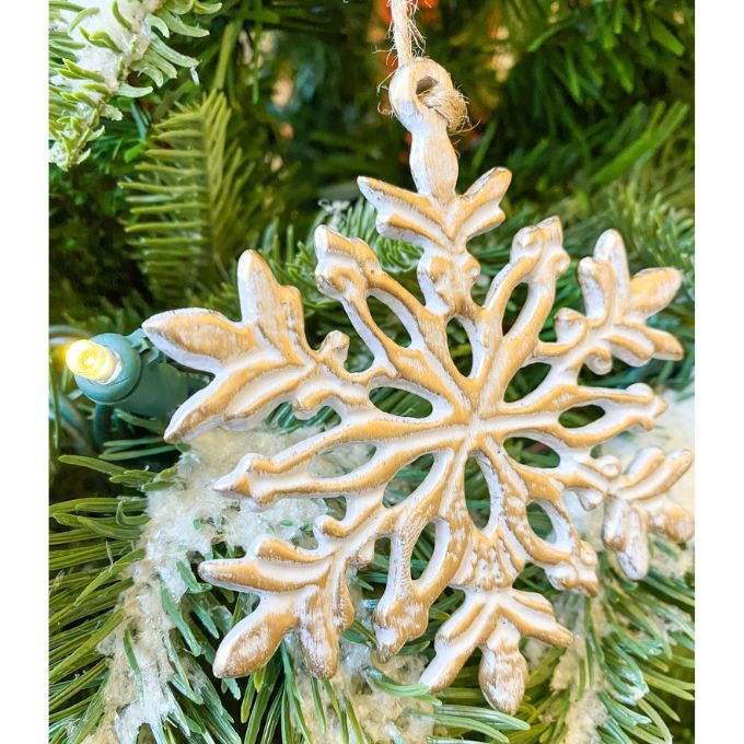 Snowflake Gold Wash Ornament available at Quilted Cabin Home Decor.