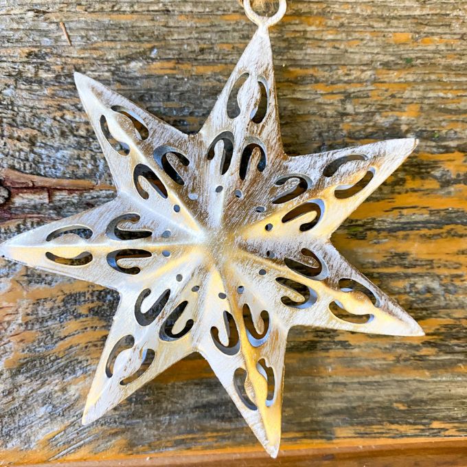 White Gold Star Ornament available at Quilted Cabin Home Decor.