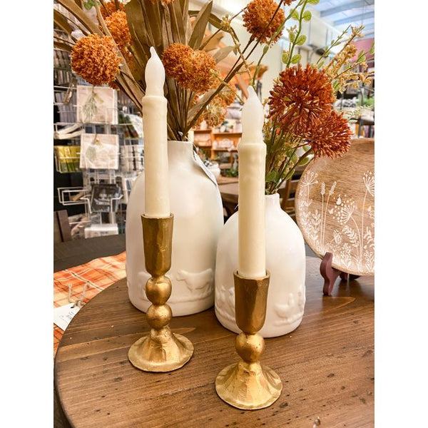 Gold Ball Taper Candle Holders - Set of Two available at Quilted Cabin Home Decor.