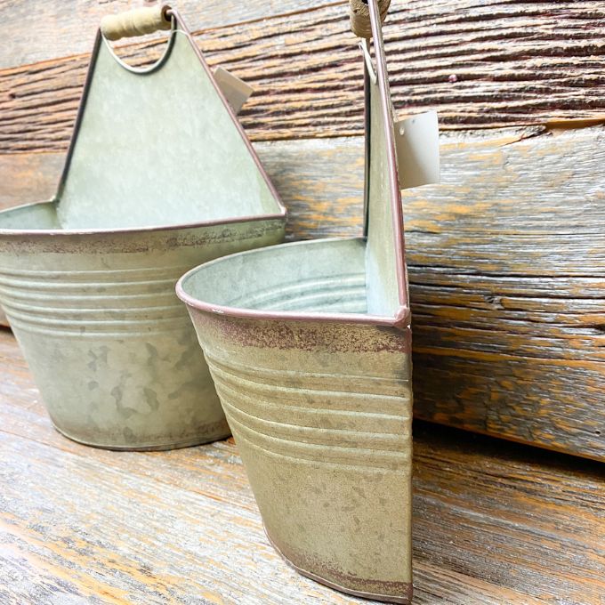 Galvanized Pocket Buckets - Two Sizes available at Quilted Cabin Home Decor
