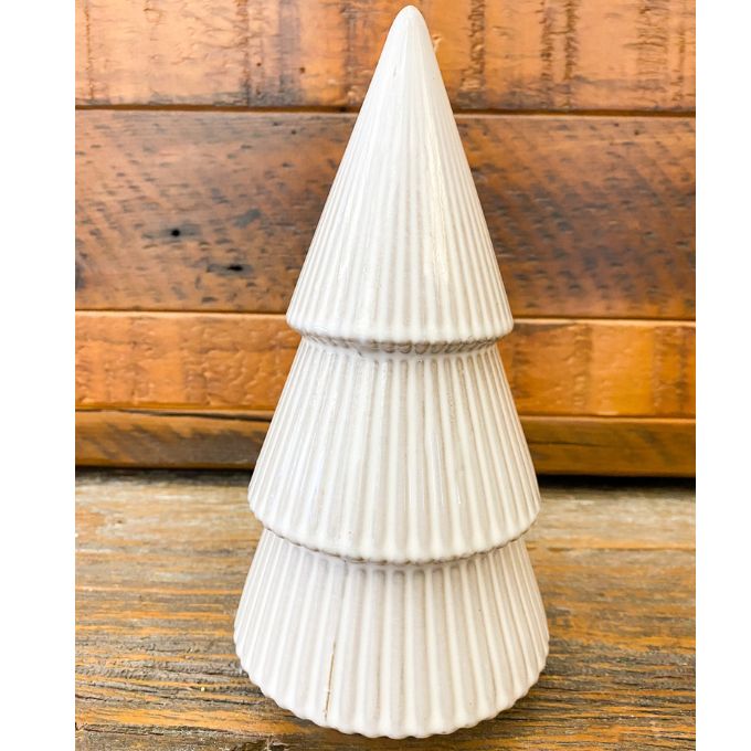 Tiered Distressed Tan Ceramic Trees - Two Sizes available at Quilted Cabin Home Decor.