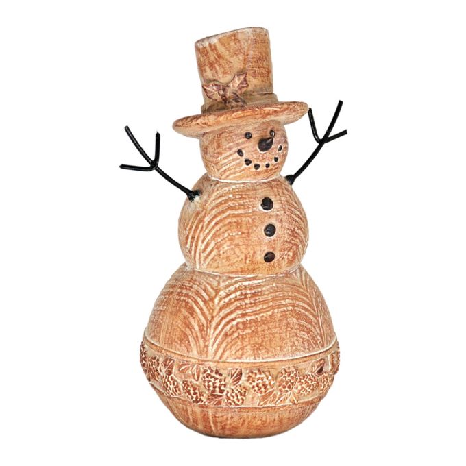 Wood Look Snowman Figurine is available at Quilted Cabin Home Decor.