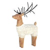 A Small Sweater Deer Figurine. The deer is wearing a cozy white cable knit sweater. Available at Quilted Cabin Home Decor.