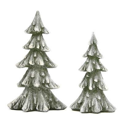 two flocked christmas tree in sizes small and large available at Quilted Cabin in Airdrie