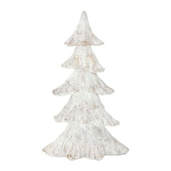 Tall and short white vintage resin decorative  tree with silver sparkles available at Quilted Cabin in Airdrie
