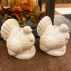 White turkey shaped salt and pepper shaker set available at Quilted Cabin Home Decor.