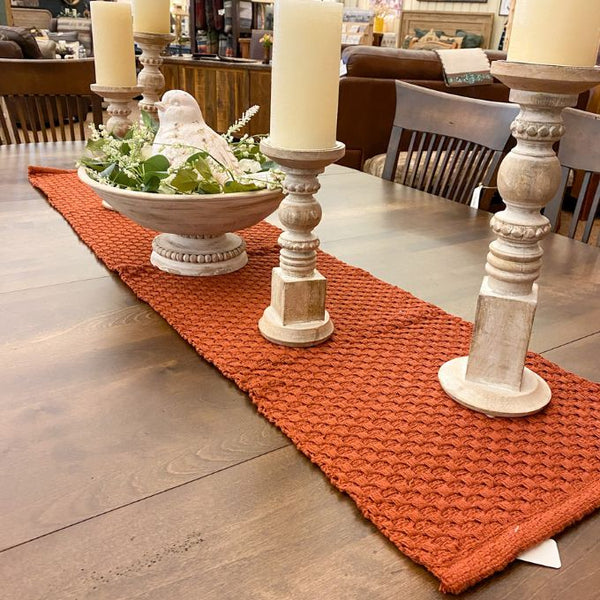 Cottage Weave Rust Placemats and Table Runners available at Quilted Cabin Home Decor.