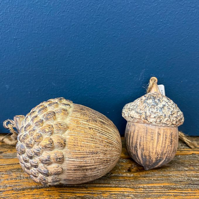 Golden Acorn Ornaments - Two Sizes available at Quilted Cabin Home Decor.