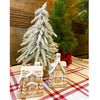 Two small gingerbread houses with lots of snow on the roof available at Quilted Cabin Home DEcor.