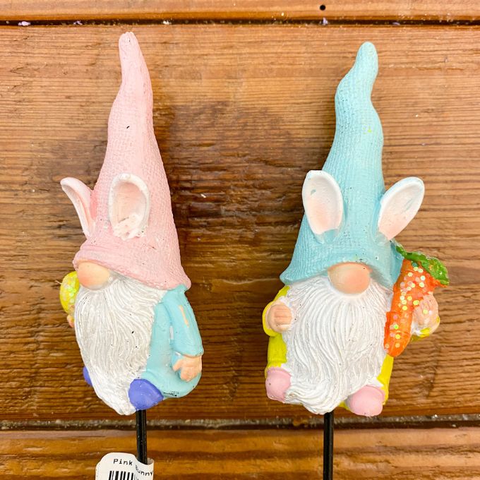 Easter Bunny Gnome Flower Picks - Two Colours available at Quilted Cabin Home Decor.