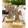 Decorative angel figures on wooden bases with a blurred indoor background. Midnight Shimmer Angels - Two Sizes available at Quilted Cabin Home Decor.