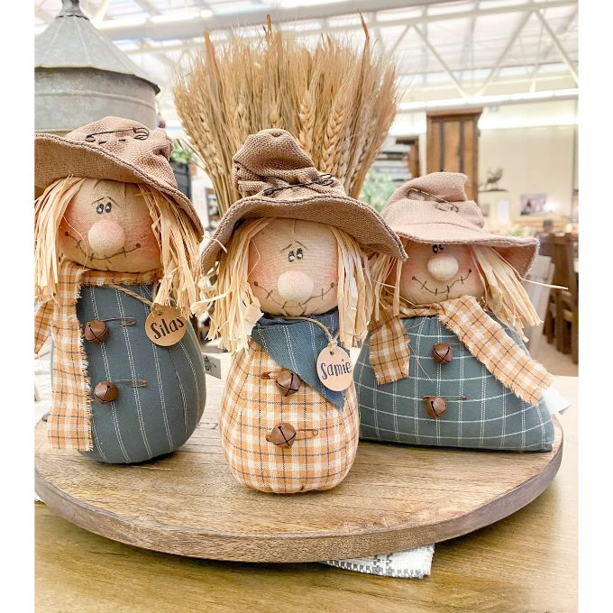 Stuffed Scarecrows - Seth, Samie and Silas available at Quilted Cabin Home Decor.