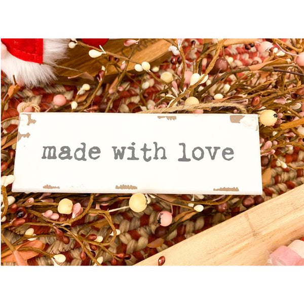 Made With Love Hanging Sign available at Quilted Cabin Home Decor.