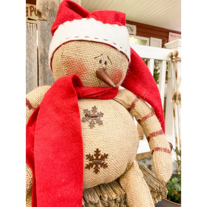 Candy Cane Burlap Snowman with Santa Hat available at Quilted Cabin Home Decor