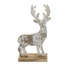 A white painted and distressed wooden reindeer that will stand as part of your christmas decor.