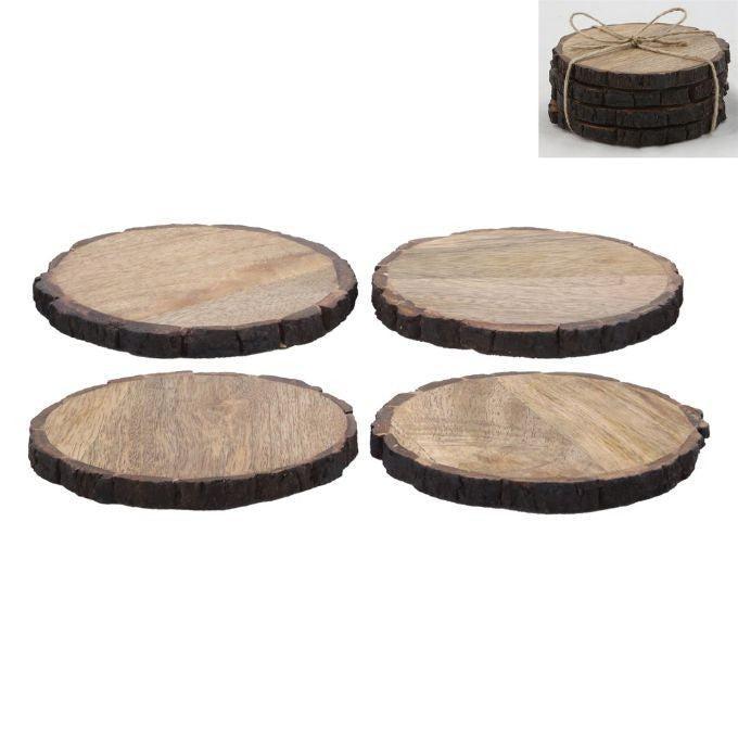 Wooden coasters with bark like edges available at Quilted Cabin in Airdrie