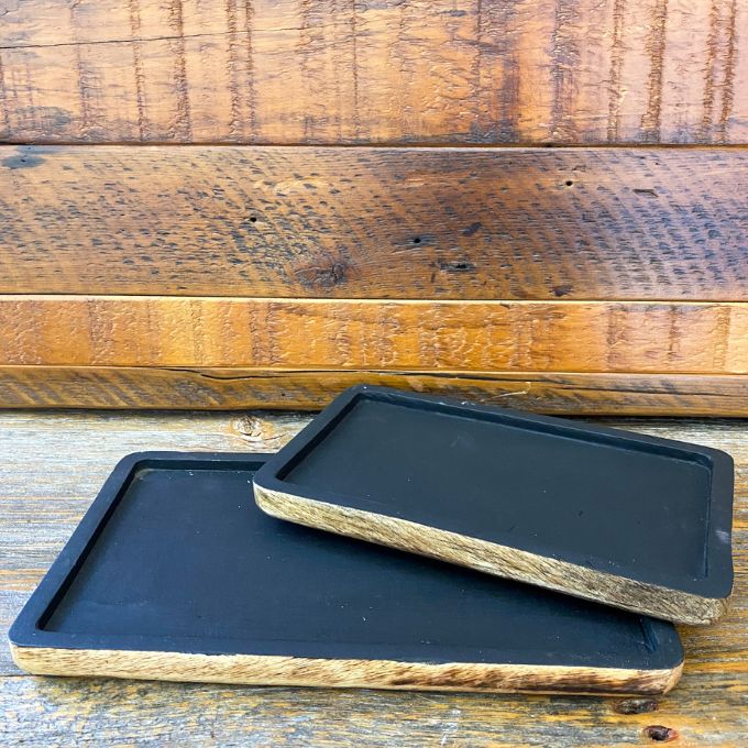 Dark Wood and Black Trays - Two Sizes available at Quilted Cabin Home Decor.