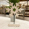 snowflake on stand available at Quilted Cabin Home Decor.