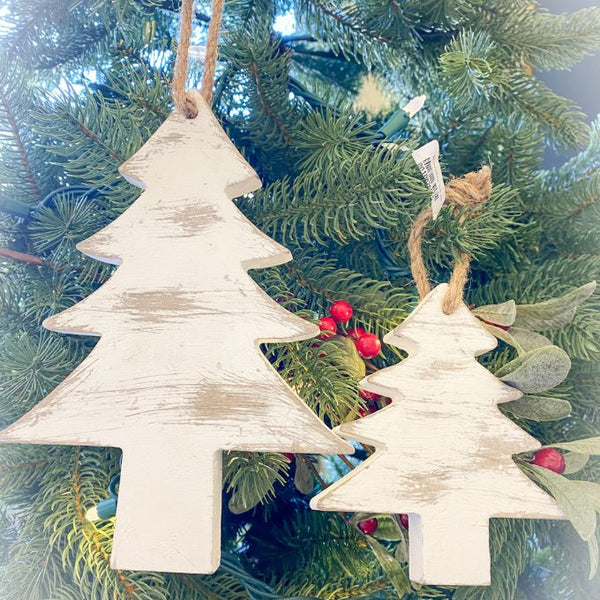 White Christmas Tree Ornaments - Two Sizes available at Quilted Cabin Home Decor.