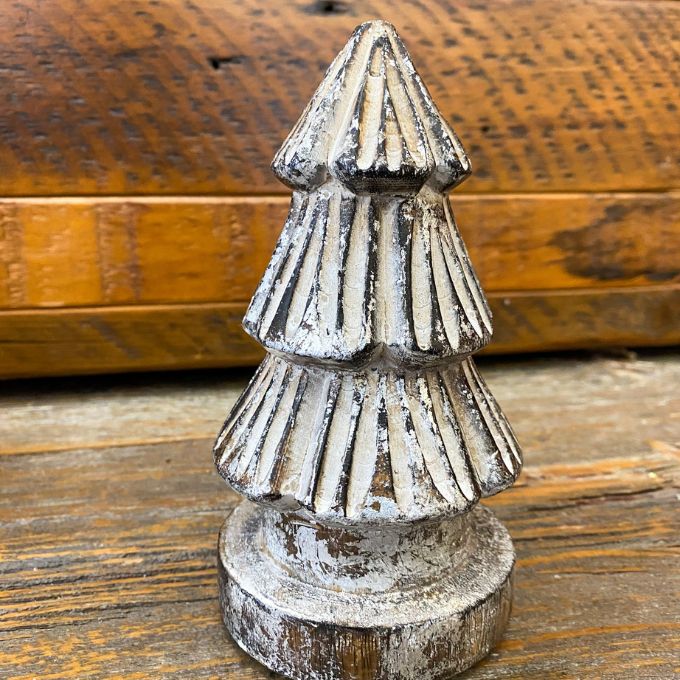 Distressed Carved Trees - Two Sizes available at Quilted Cabin Home Decor.